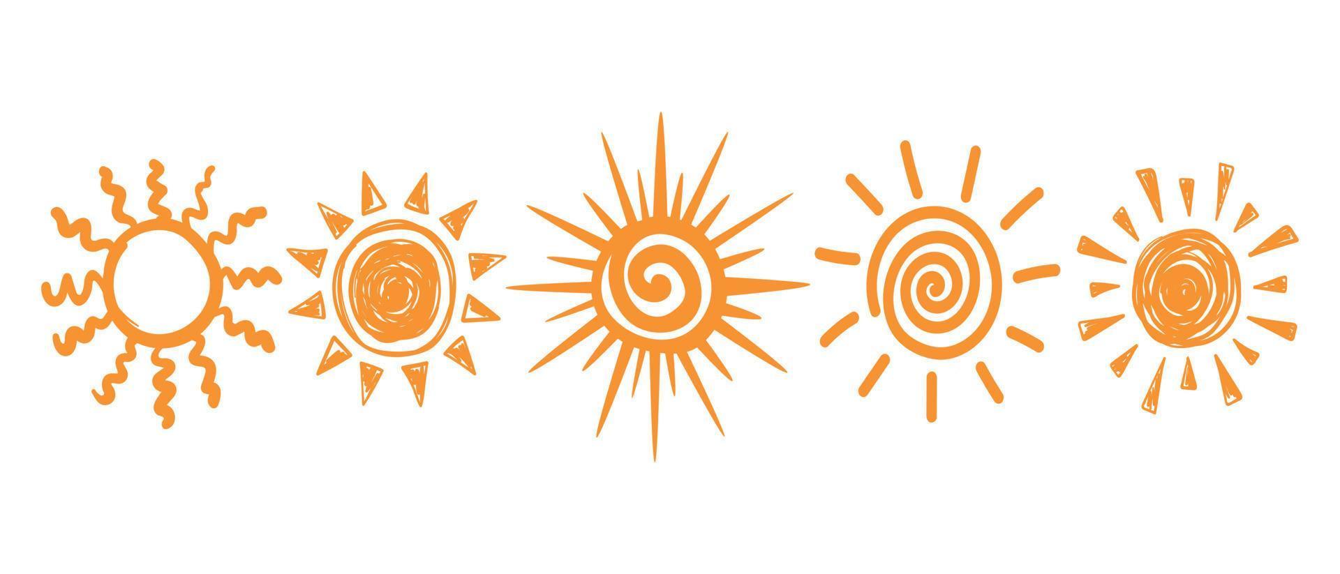 icono de sol simple. garabatear imágenes prediseñadas planas. Todos los objetos están repintados. vector