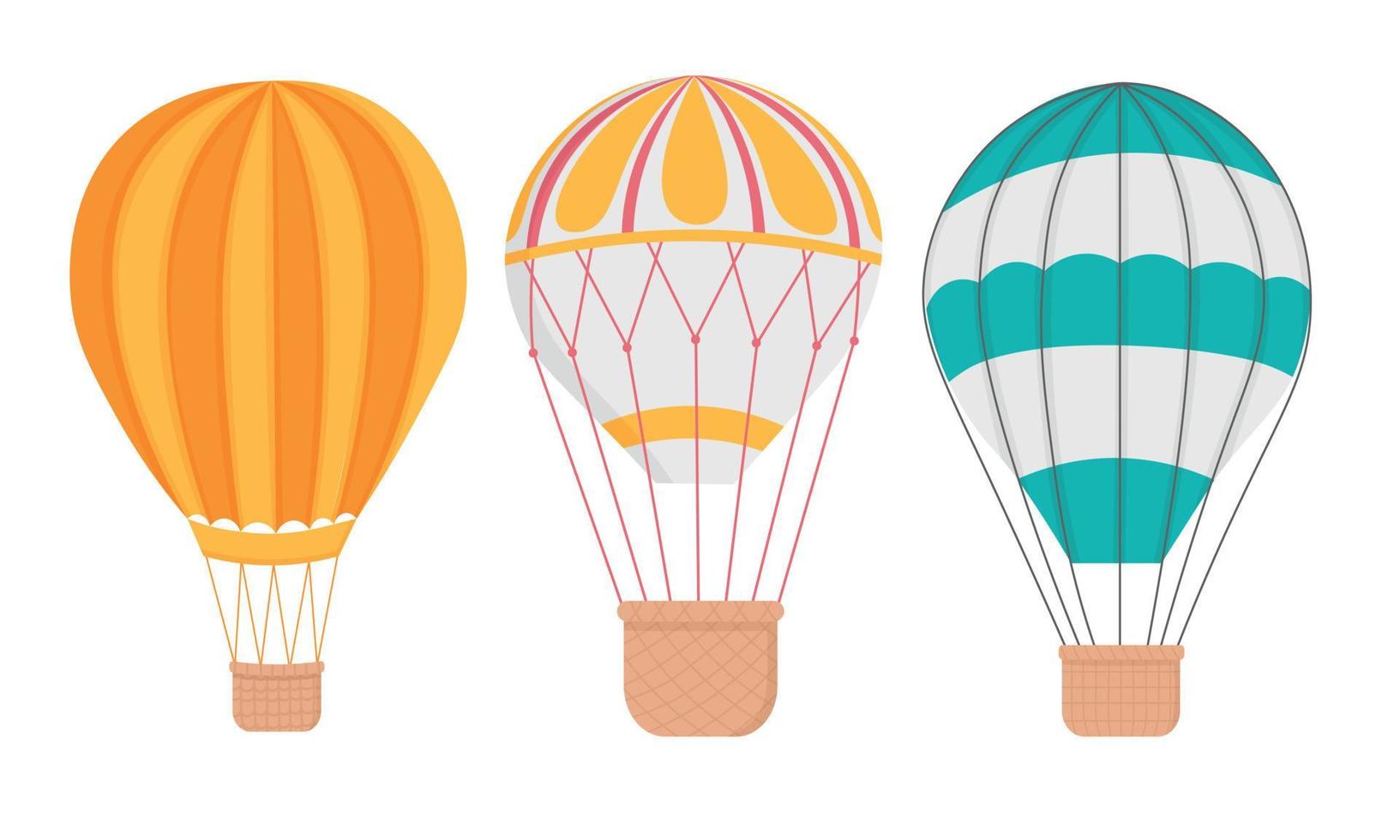 Large balloon with a basket for flights. Doodle flat clipart. All objects are repainted. vector