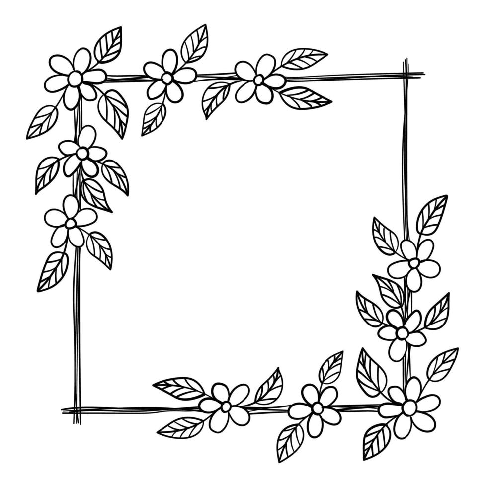 adorno botánico, marco cuadrado de hojas, flores, patrones para la decoración vector