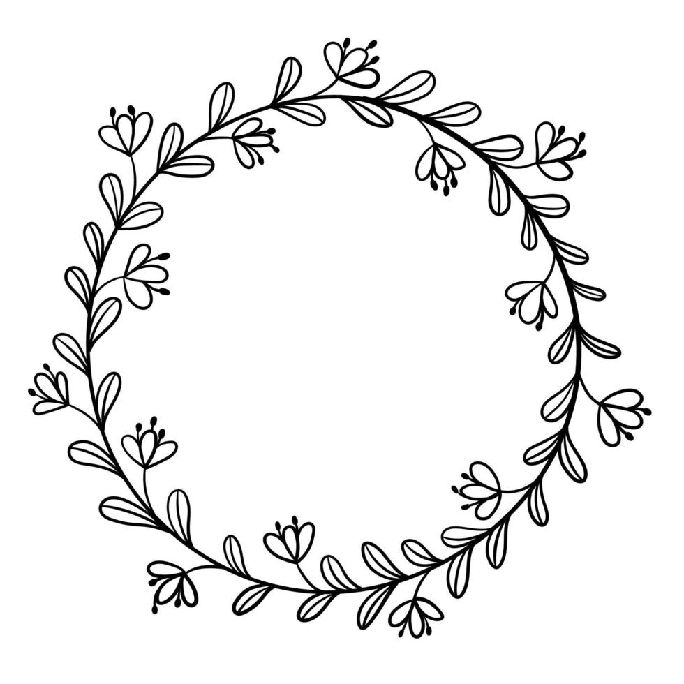 Botanical wreath of leaves, flowers, patterns for decoration vector