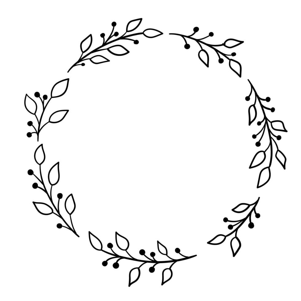Botanical wreath of leaves, flowers, patterns for decoration vector