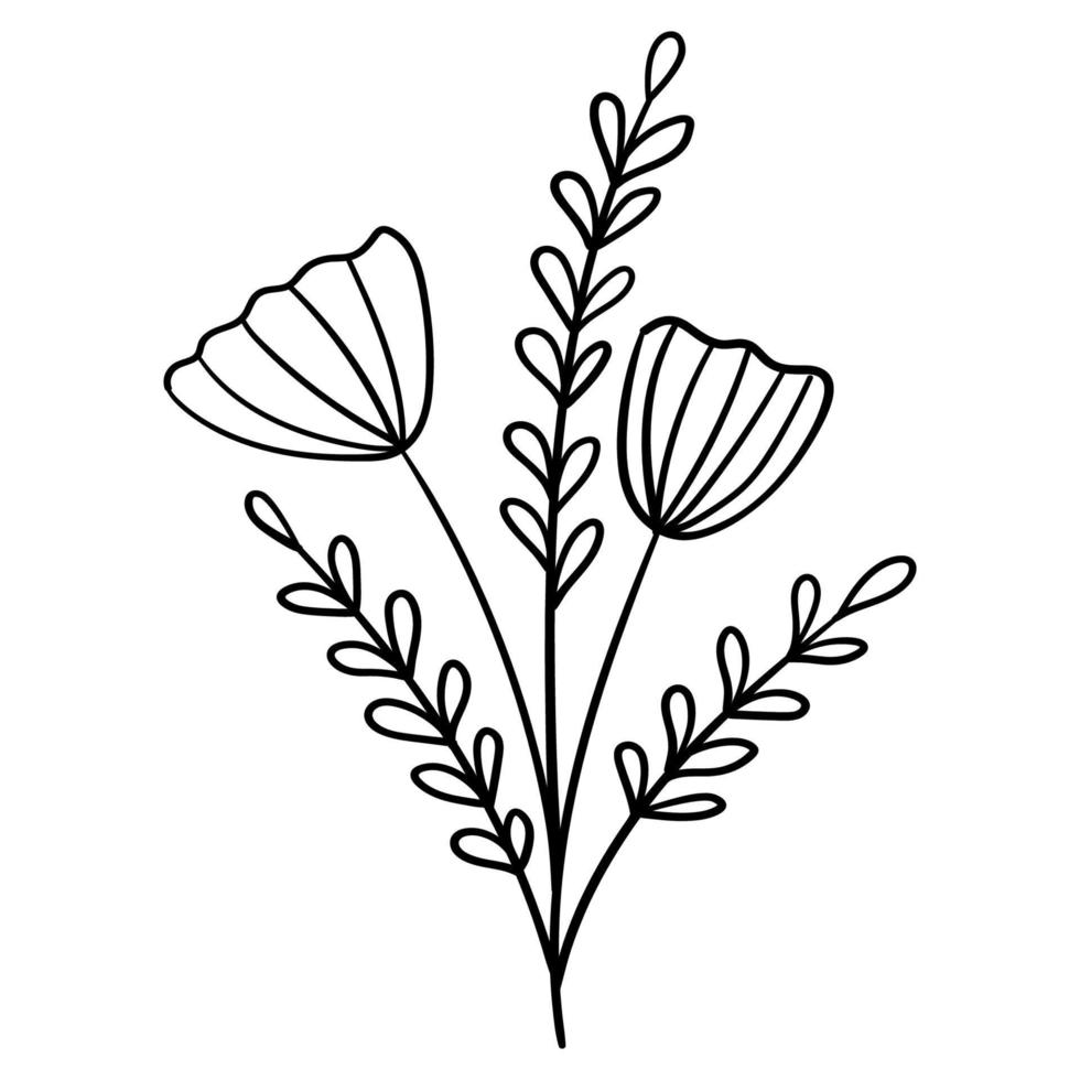 Doodle flower branch, cute and unusual bud, can be used to decorate postcards, business cards or as an element for design vector