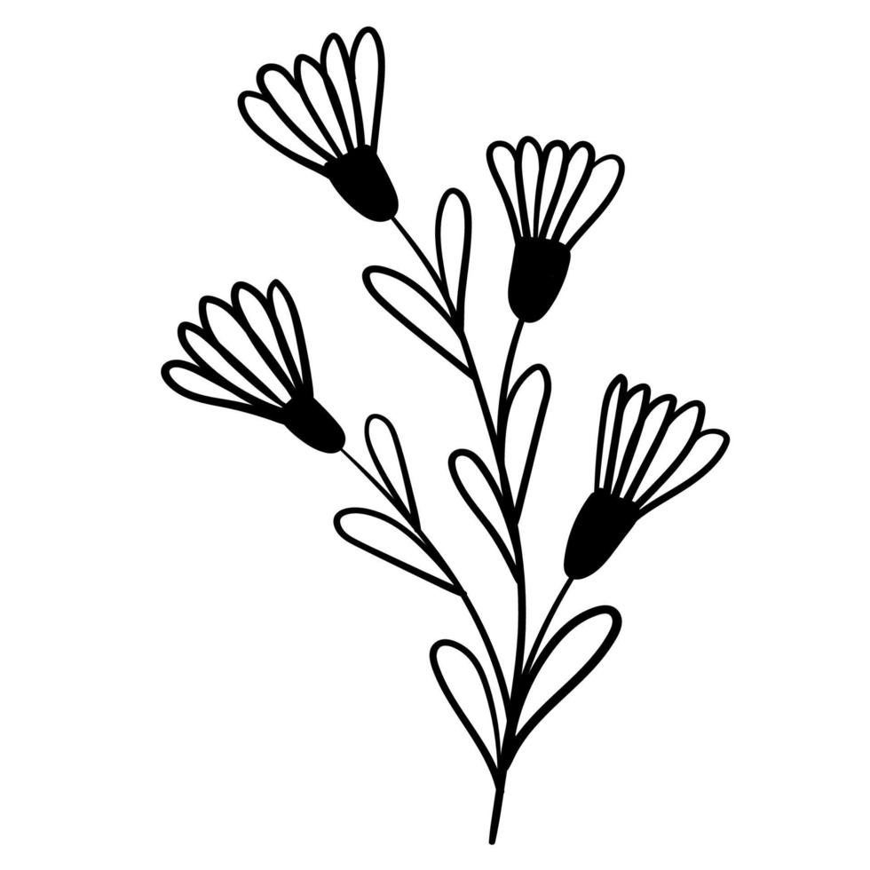 Doodle flower branch, cute and unusual bud, can be used to decorate postcards, business cards or as an element for design vector