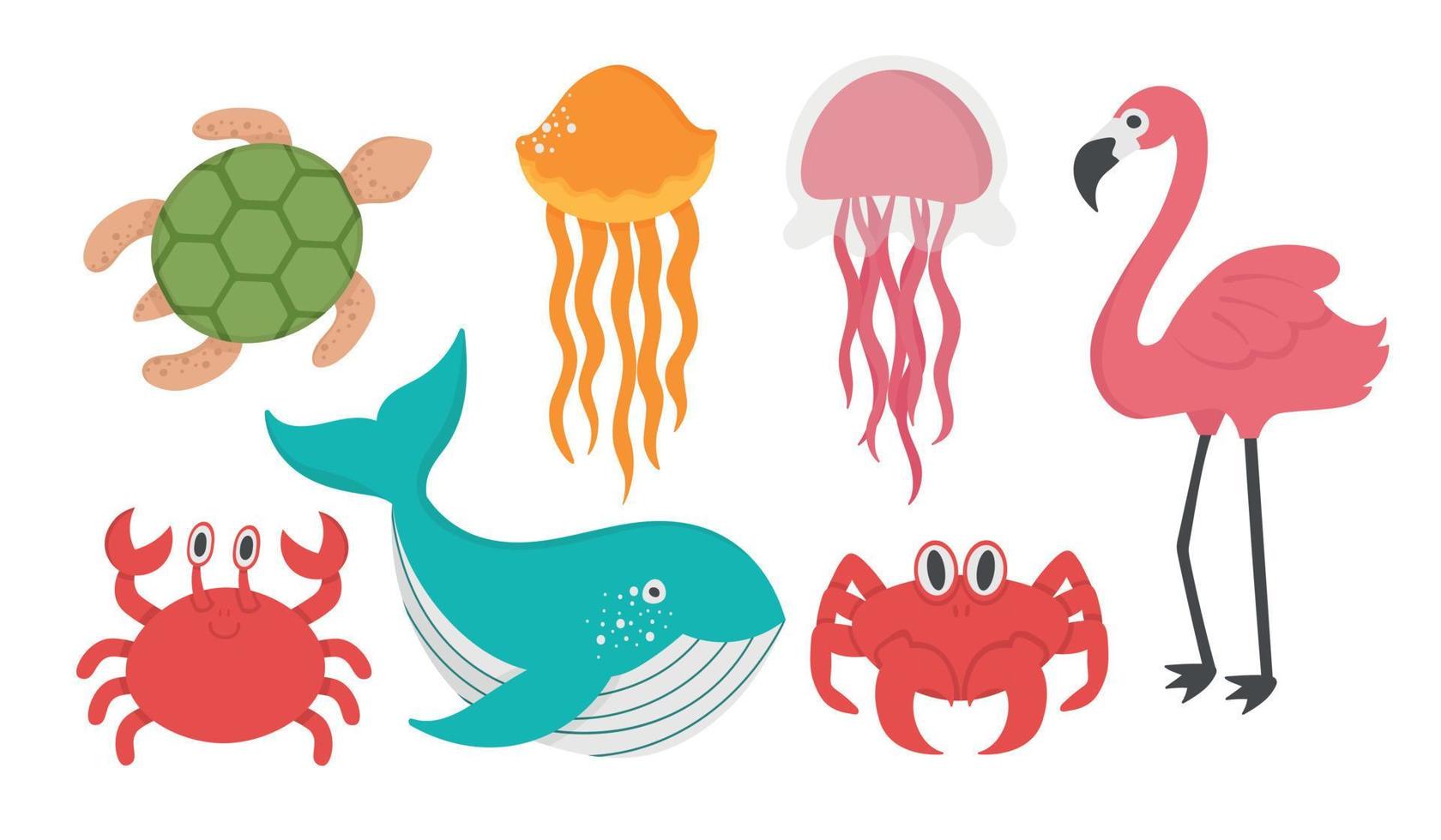 Tropical animals set. Doodle flat clipart. All objects are repainted. vector