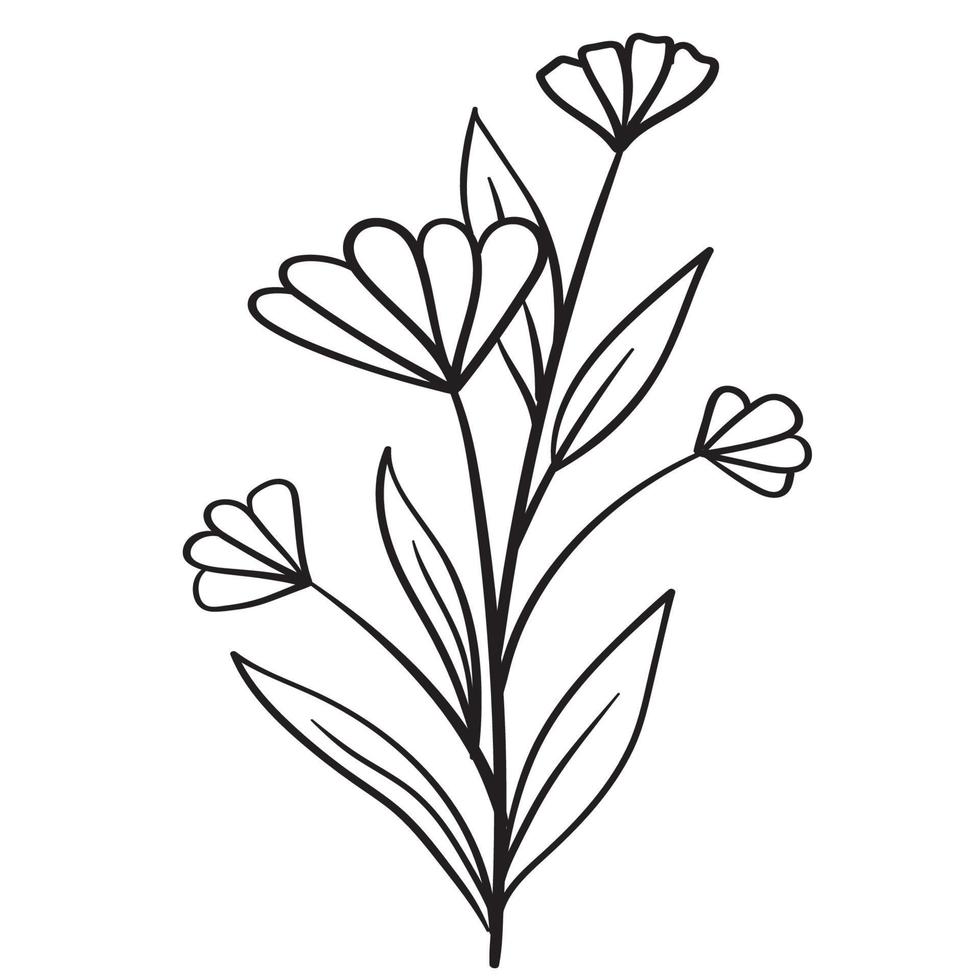 Doodle flower branch, cute and unusual bud, can be used to decorate postcards, business cards or as an element for design vector