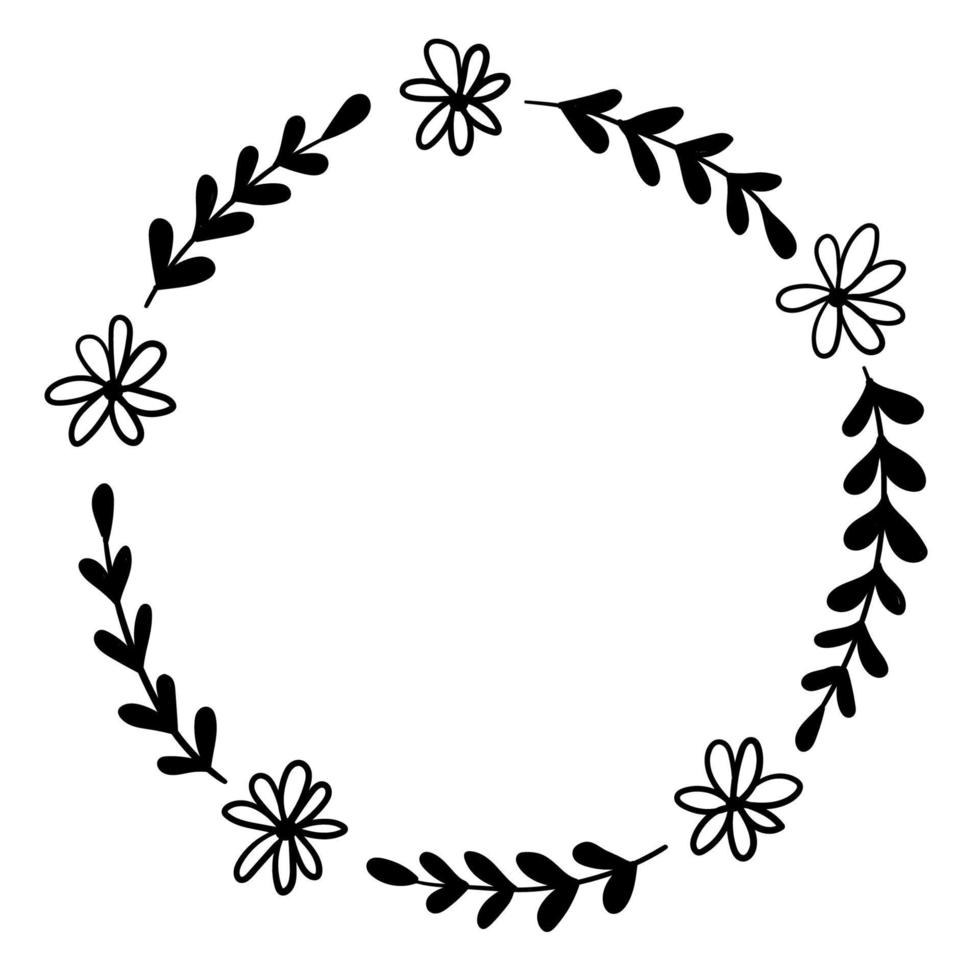 Botanical wreath of leaves, flowers, patterns for decoration vector