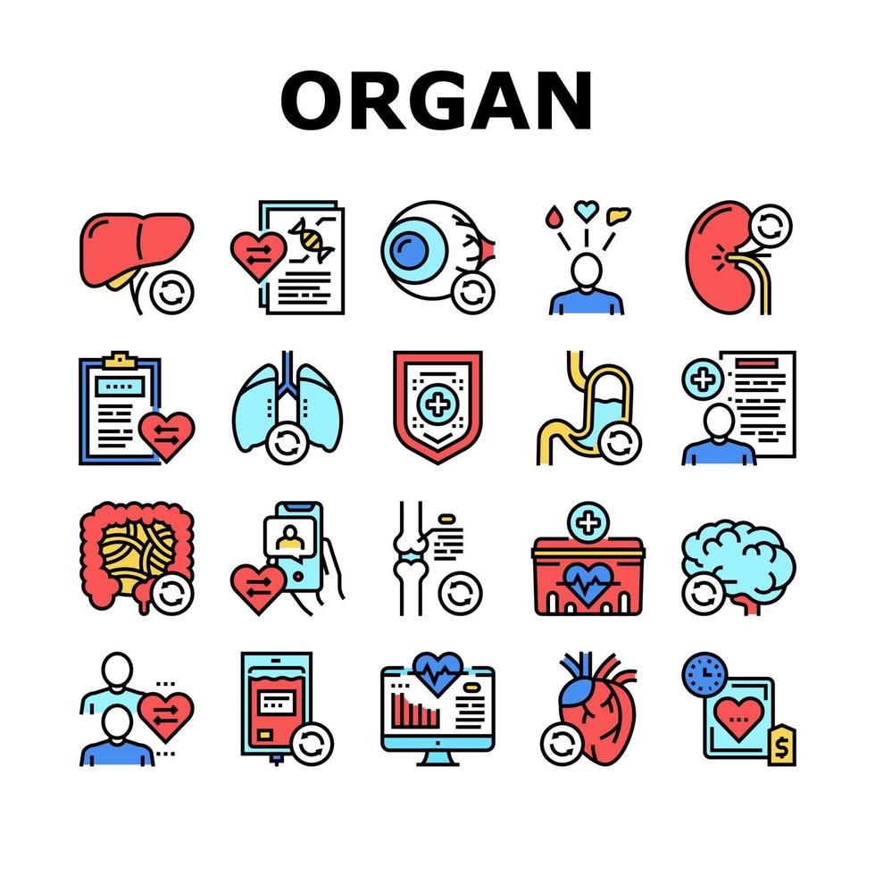 Organ Donation Medical Collection Icons Set Vector