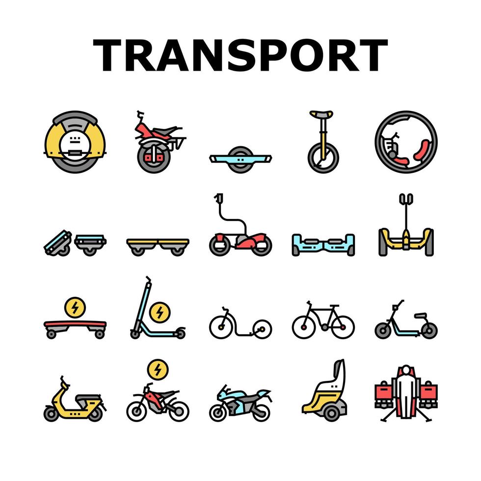 conjunto de iconos de colección de transporte personal vector