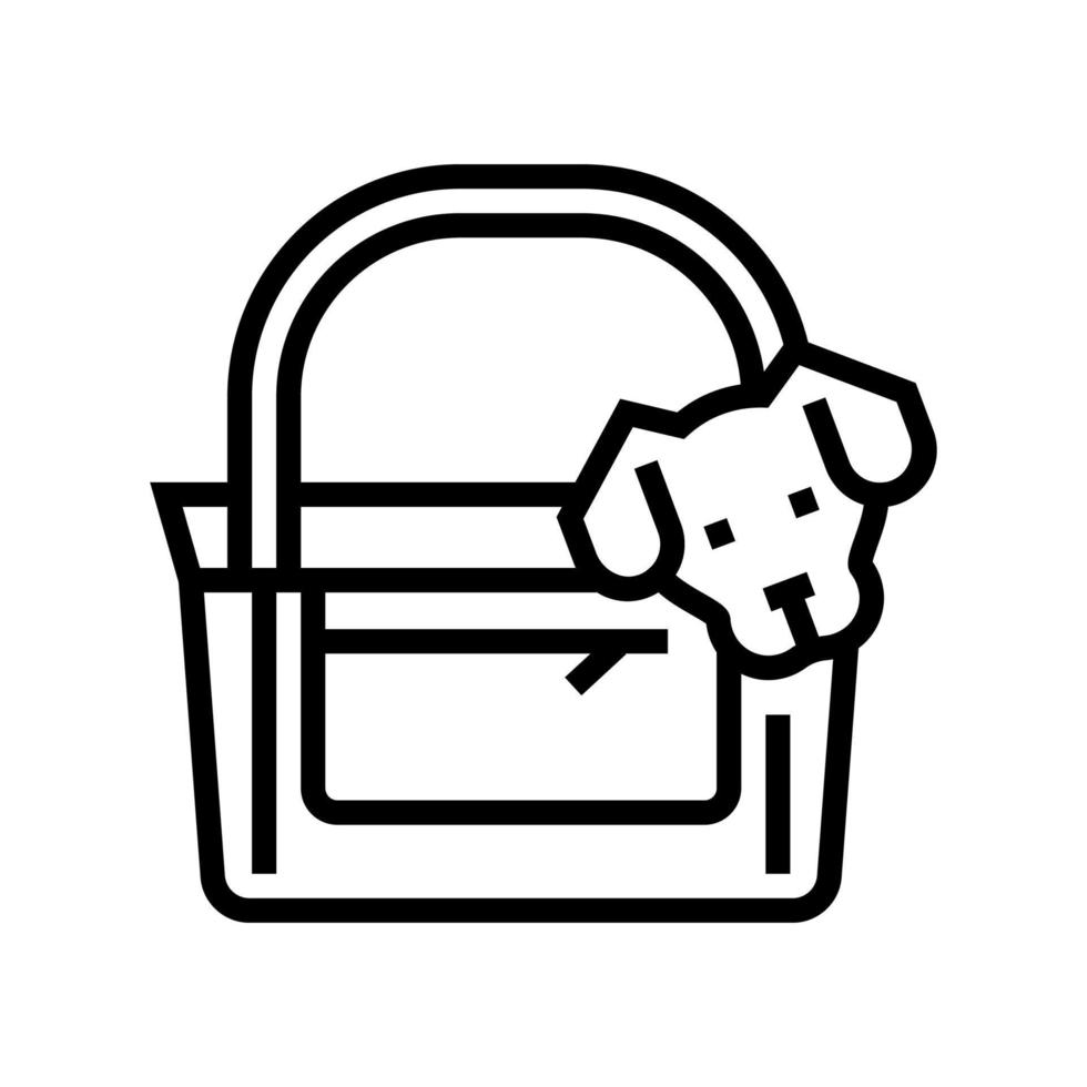 perro en carro bolsa línea icono vector ilustración