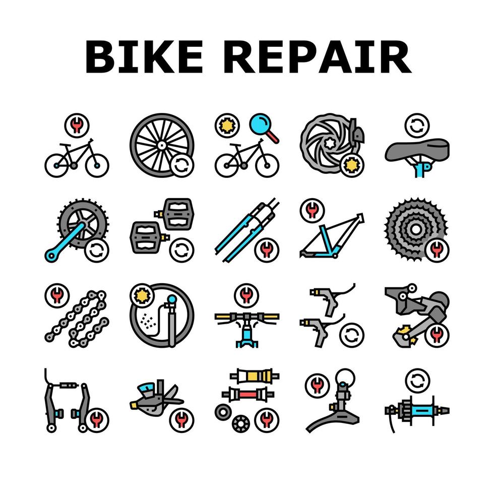 conjunto de iconos de colección de servicio de reparación de bicicletas vector