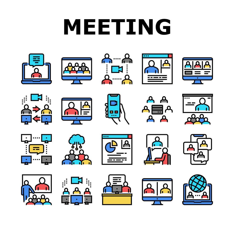 Online Video Meeting Collection Icons Set Vector