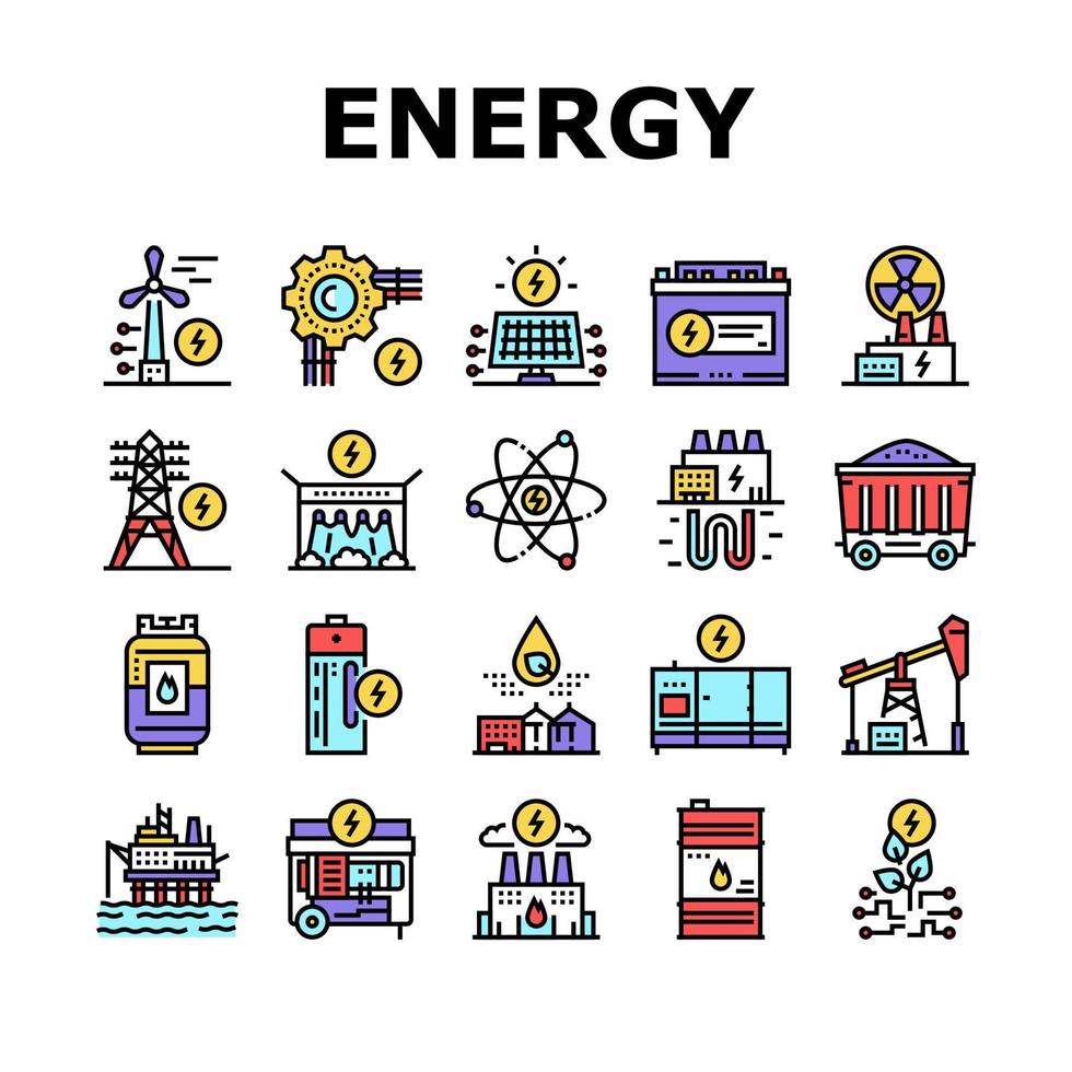 Energy Electricity And Fuel Power Icons Set Vector