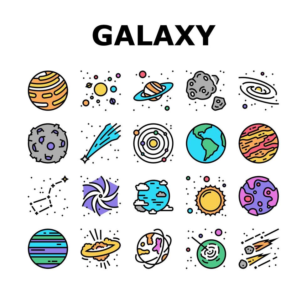 Galaxy System Space Collection Icons Set Vector