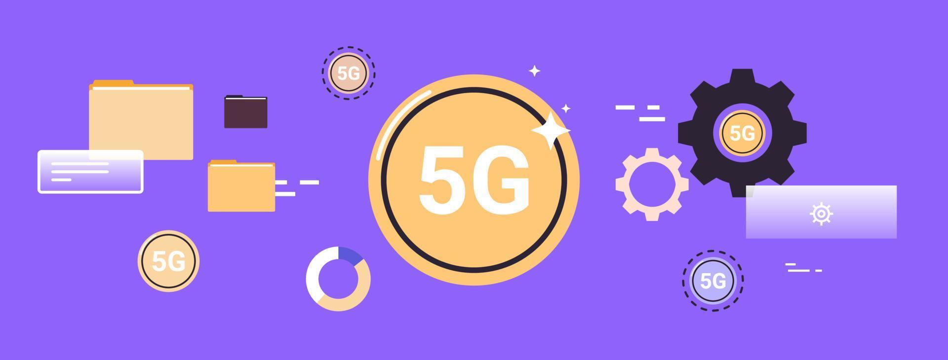 5G internet connection speed futuristic concept and online wireless system connection technology flat vector illustration.