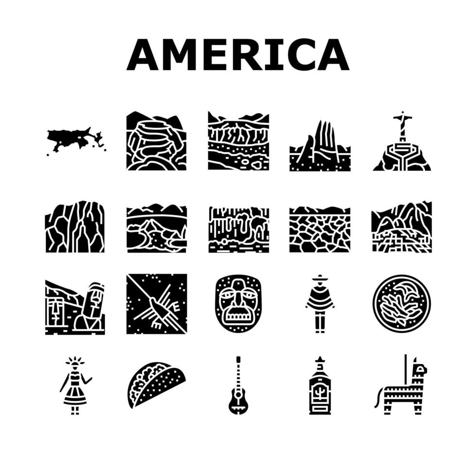South America Scape And Tradition Icons Set Vector