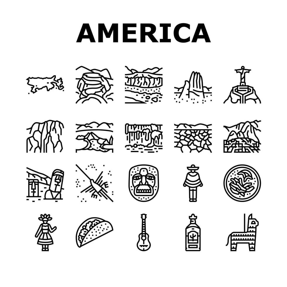 South America Scape And Tradition Icons Set Vector