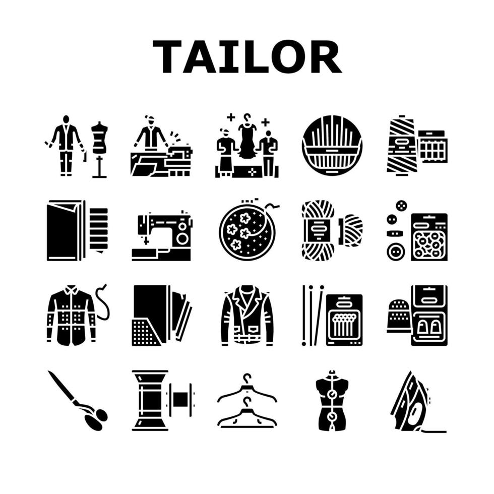 Tailor Worker Sewing Occupation Icons Set Vector
