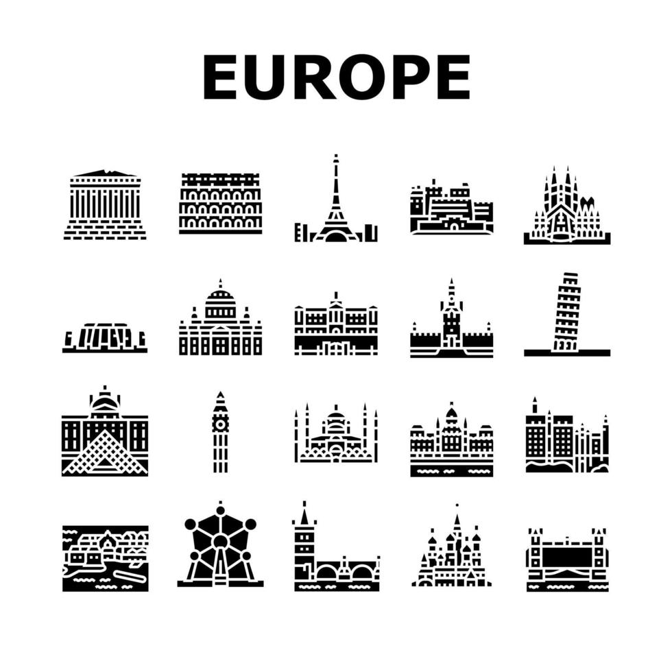 conjunto de iconos de construcción de monumentos de europa vector