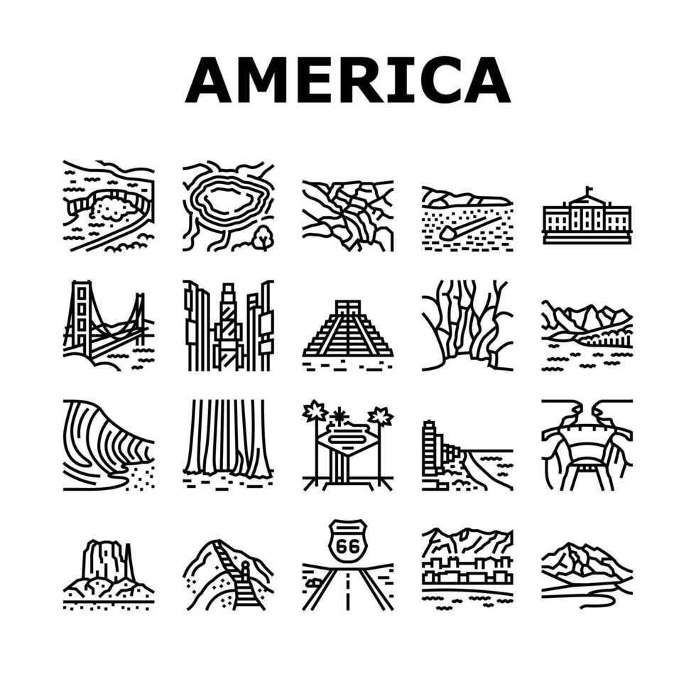conjunto de iconos de paisaje famoso de américa del norte vector