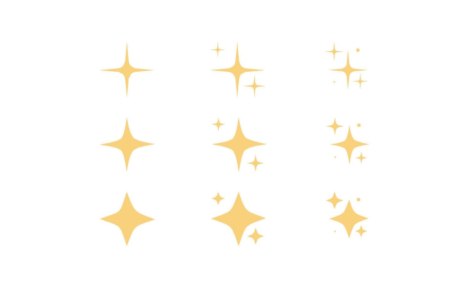 Sparkling stars and shiny glitter stars set flat vector illustration.