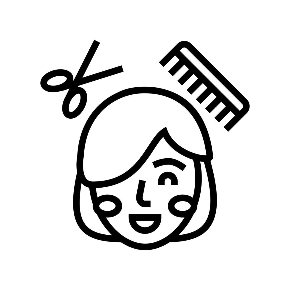ilustración de vector de icono de línea de niño de corte de pelo