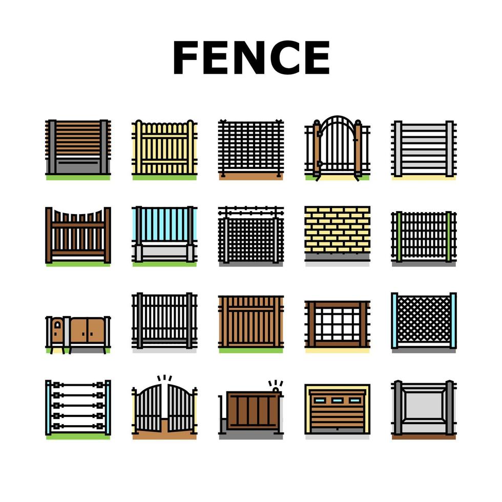 Fence And Gate Exterior Security Icons Set Vector