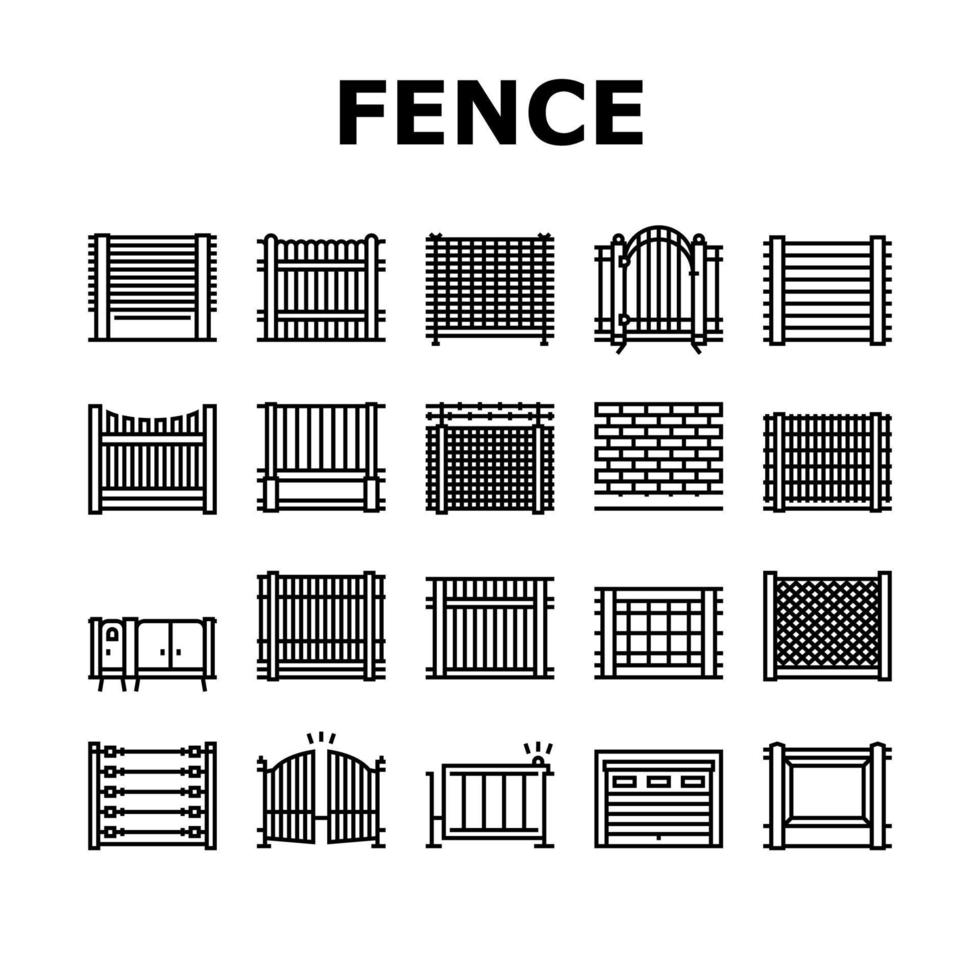 Fence And Gate Exterior Security Icons Set Vector