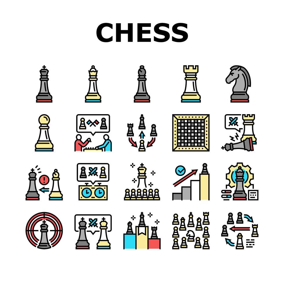 Chess Smart Strategy Game Figure Icons Set Vector