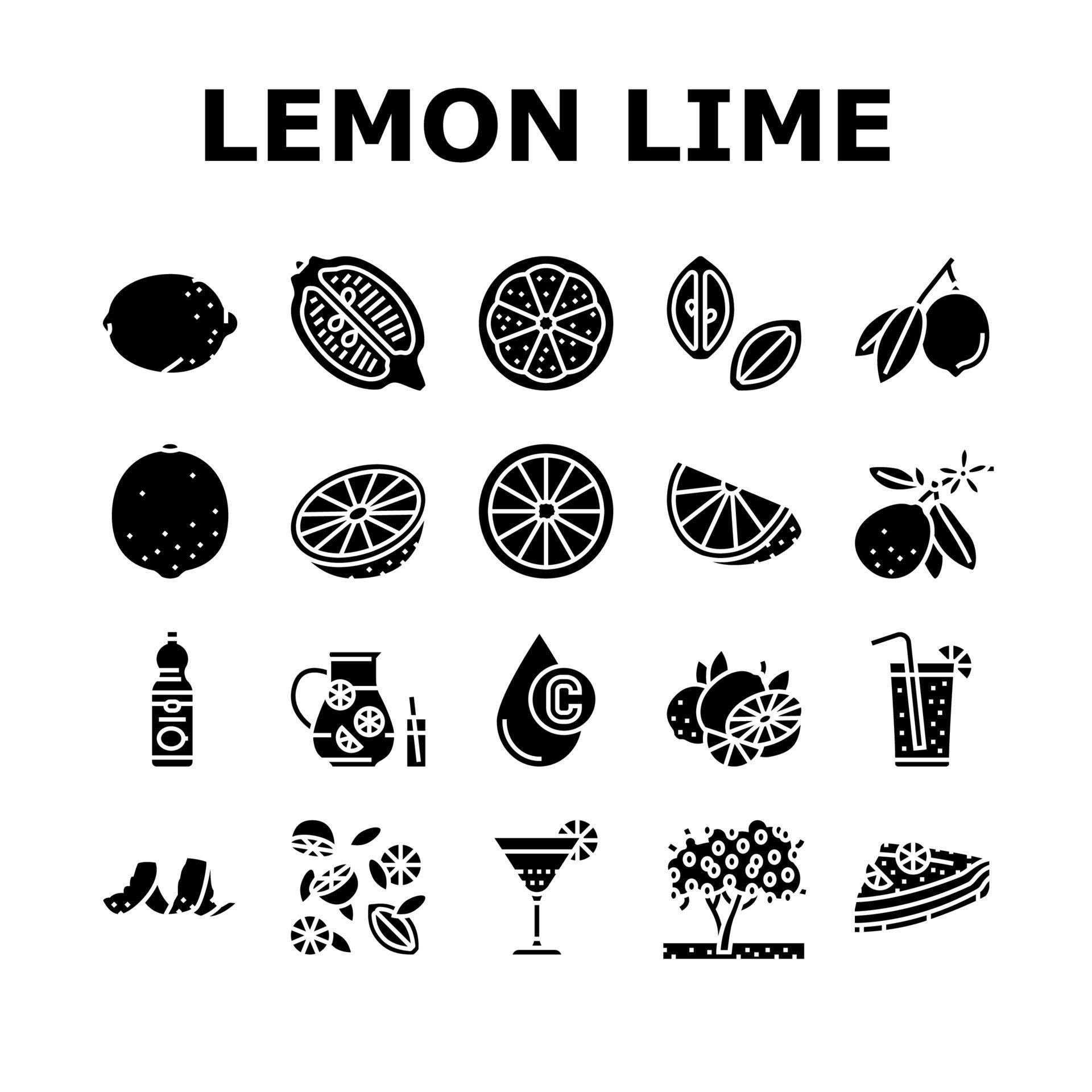 Lemon And Lime Vitamin Citrus Icons Set Vector 10188291 Vector Art at