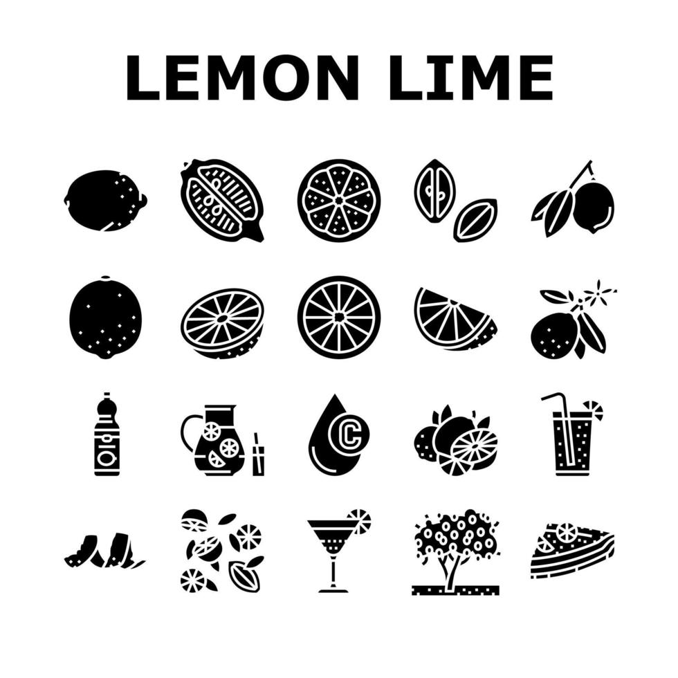 Lemon And Lime Vitamin Citrus Icons Set Vector