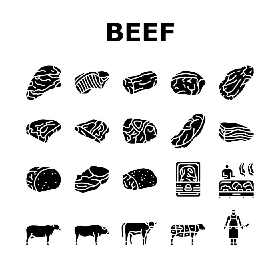 conjunto de iconos de producción de nutrición de carne de res vector