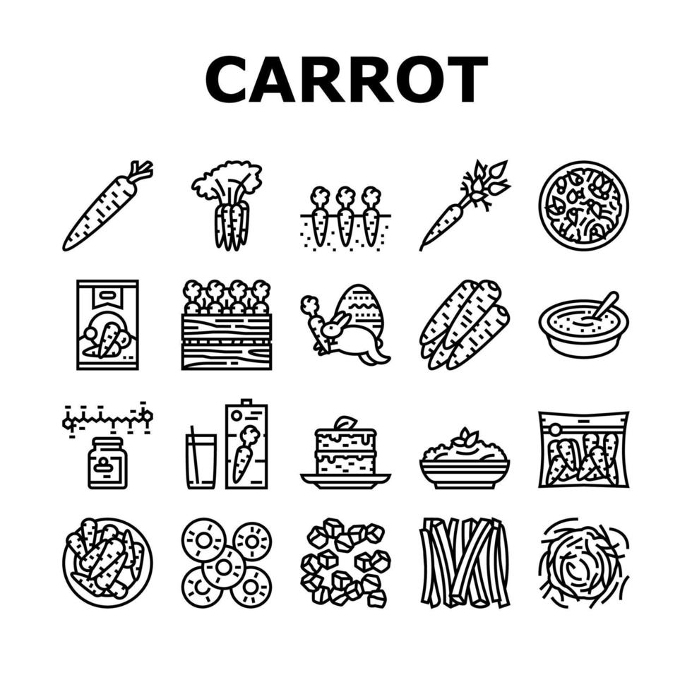 Carrot Vitamin Juicy Vegetable Icons Set Vector