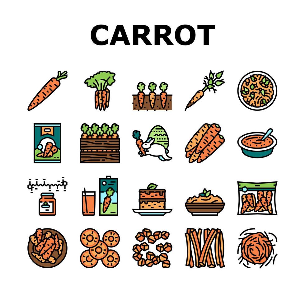 Carrot Vitamin Juicy Vegetable Icons Set Vector