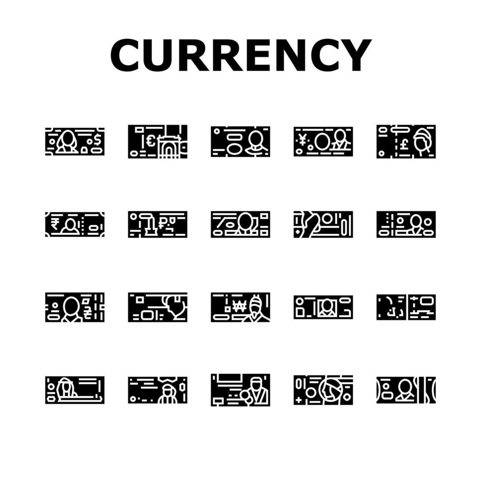 Currency International Finance Icons Set Vector