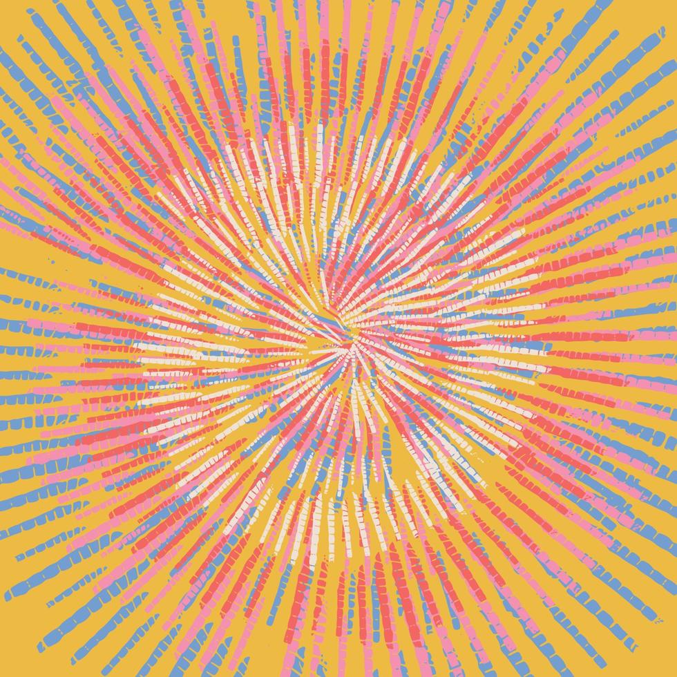 Abstract festive colorful 70s groovy background, Bright spiral rainbow Tie Dye pattern. Crazy boho spiral swirl paint. Graphic vector illustration