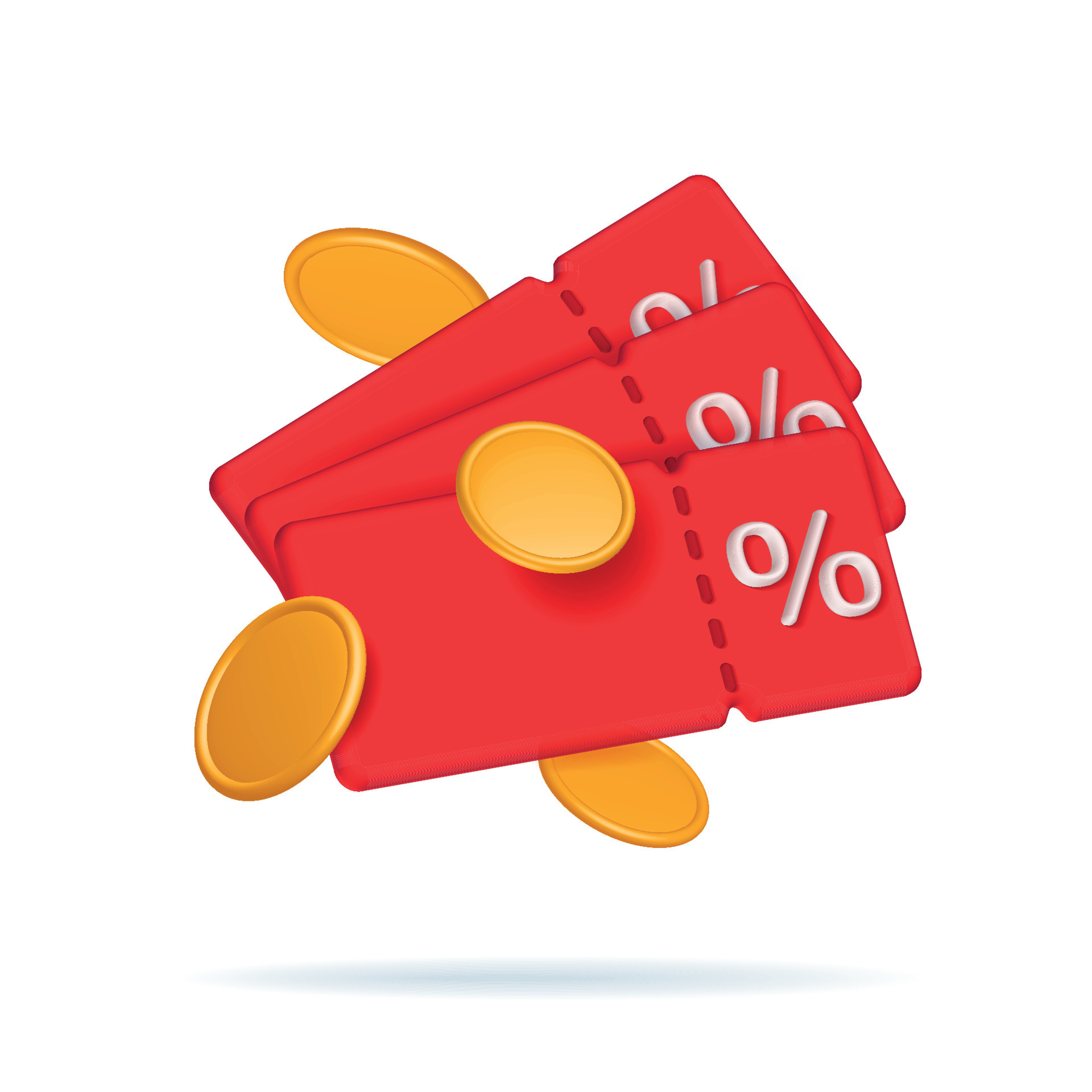 3d Render Discount Coupon Stack With Percentage Sign With Falling Coins