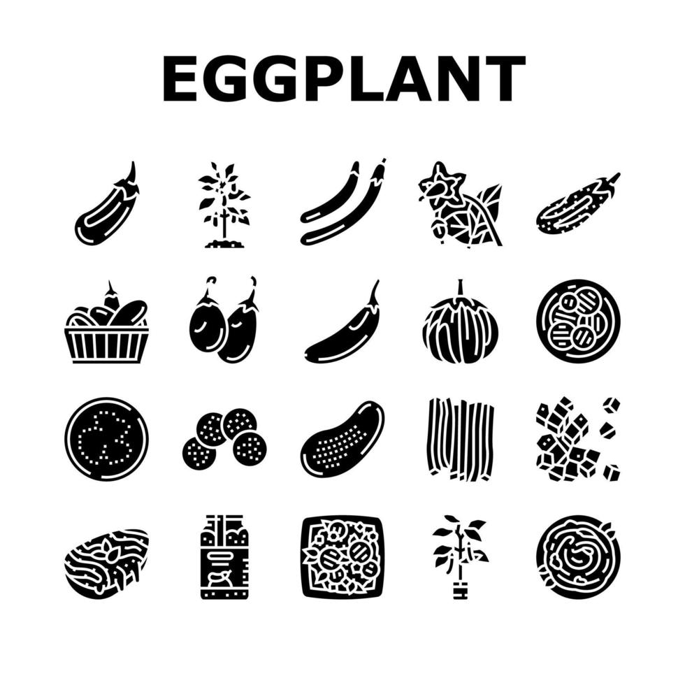 Eggplant Vitamin Bio Vegetable Icons Set Vector
