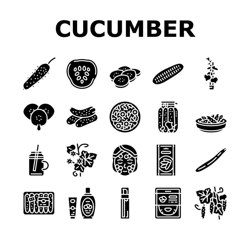 Cucumber Natural Bio Vegetable Icons Set Vector