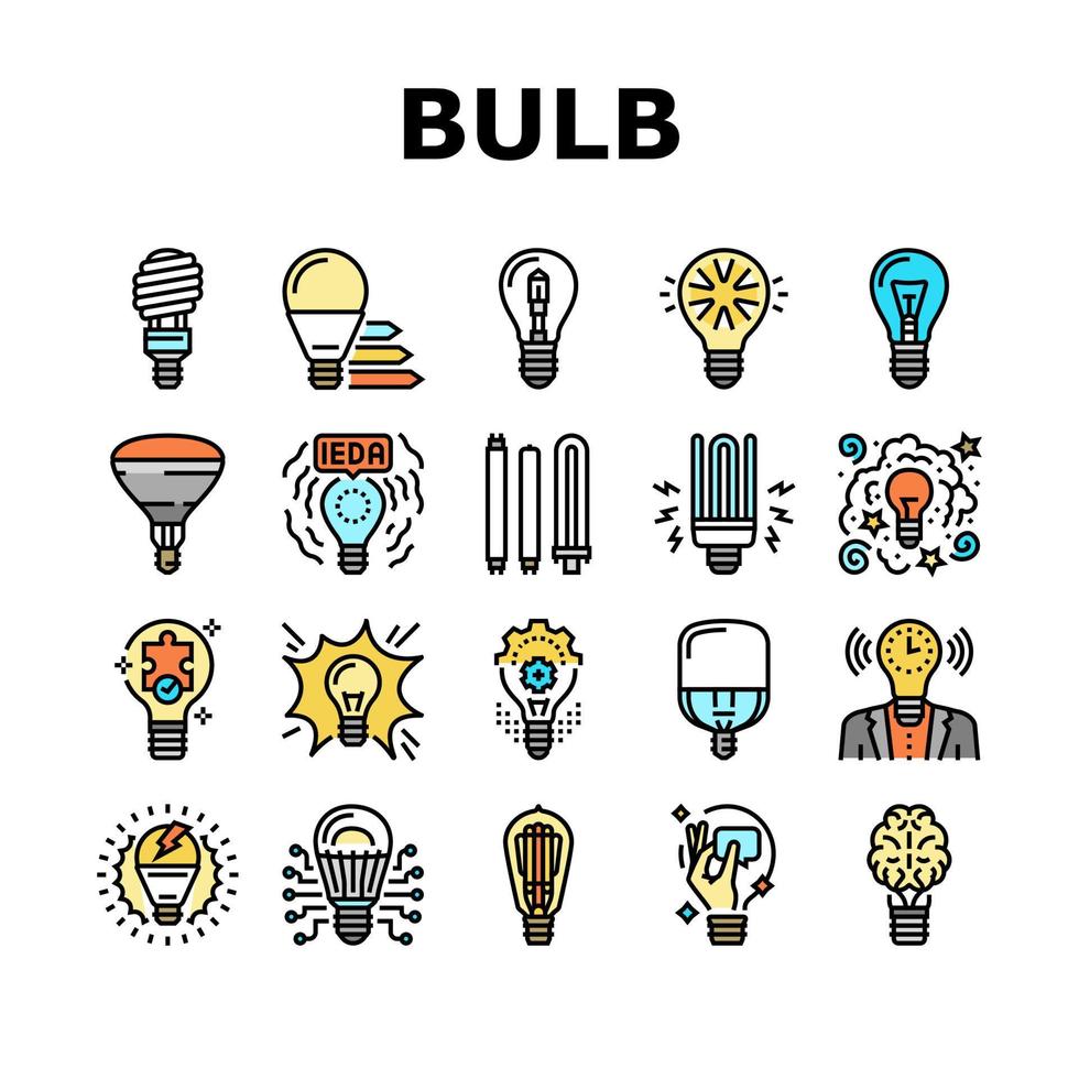 Bulb Electrical Energy Accessory Icons Set Vector