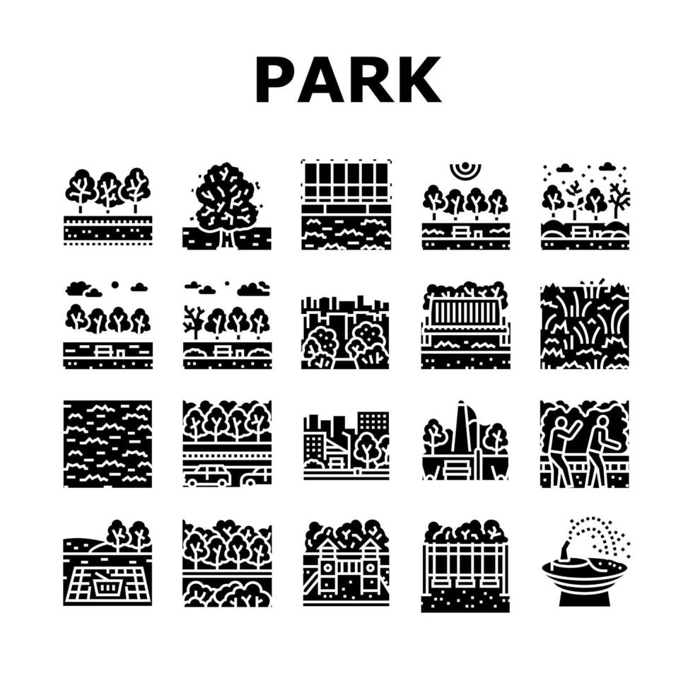 Park Meadow Nature And Playground Icons Set Vector