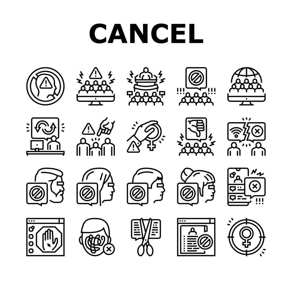 cancelar cultura y discriminación iconos establecer vector