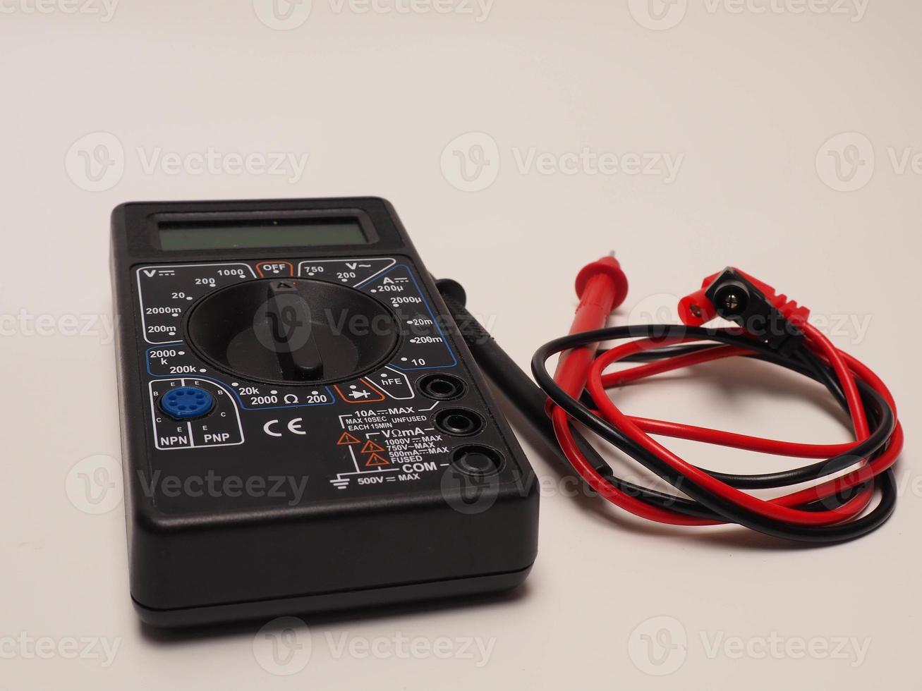 Picture of black digital multimeter or AVO meter for measuring electrical stuff such as voltage, resistance, and current photo
