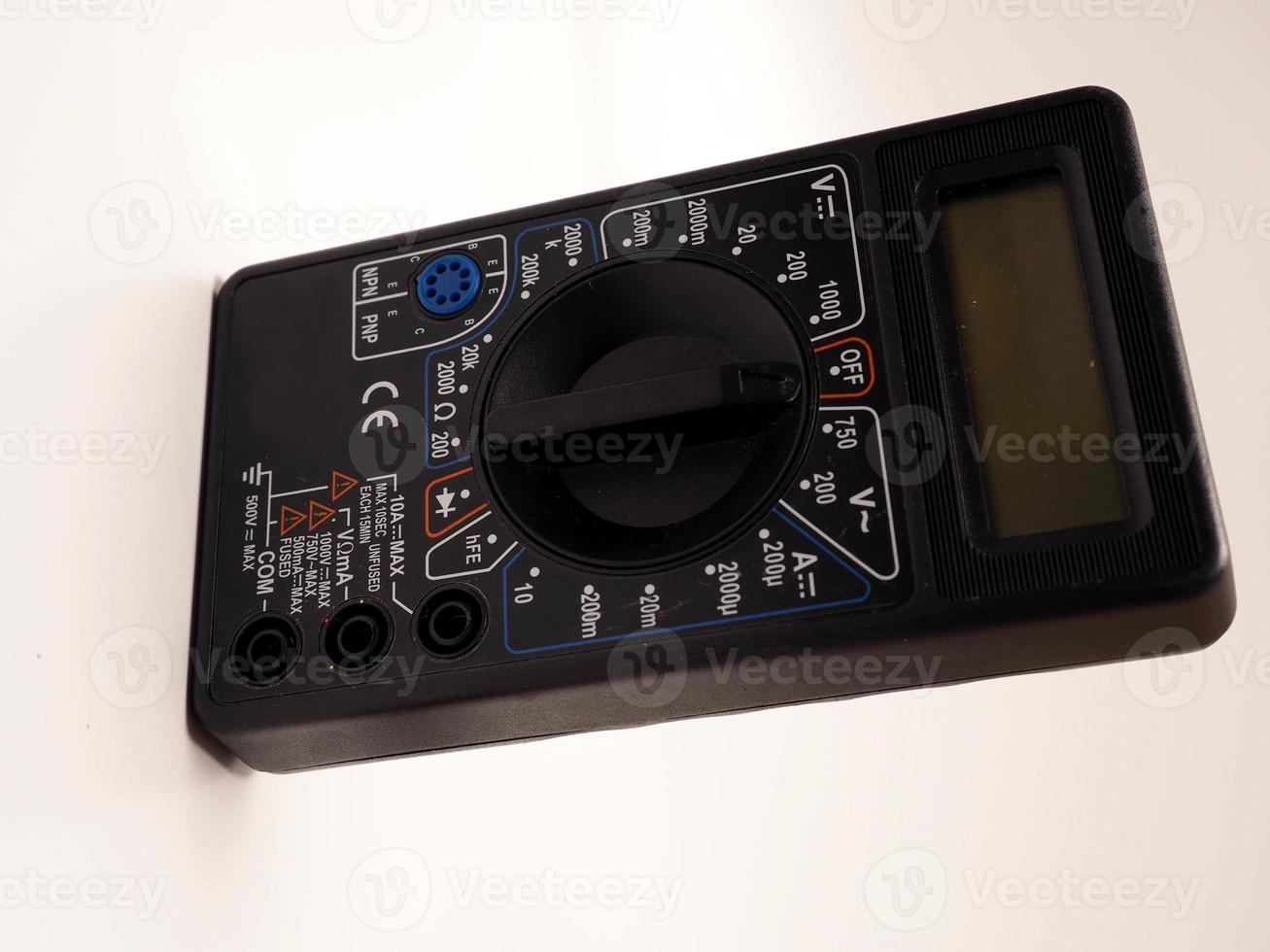 Picture of black digital multimeter or AVO meter for measuring electrical stuff such as voltage, resistance, and current photo