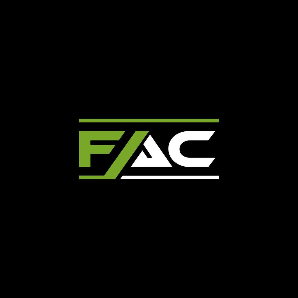 FAC creative initials letter logo concept. FAC letter design.FAC letter logo design on BLACK background. FAC creative initials letter logo concept. FAC letter design. vector