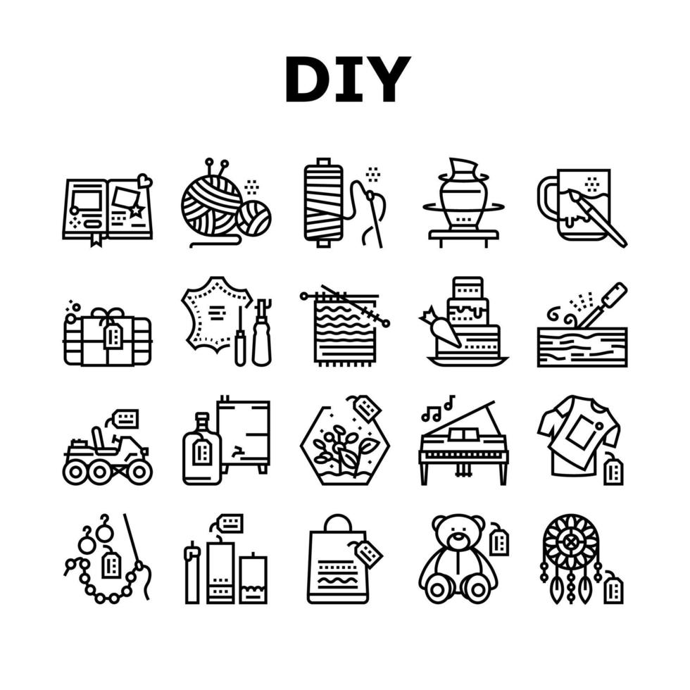 Diy Crafts Handmade Collection Icons Set Vector