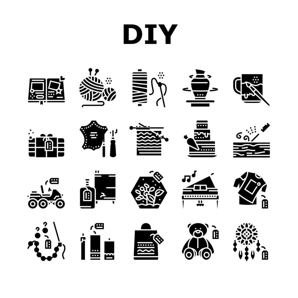 Diy Crafts Handmade Collection Icons Set Vector