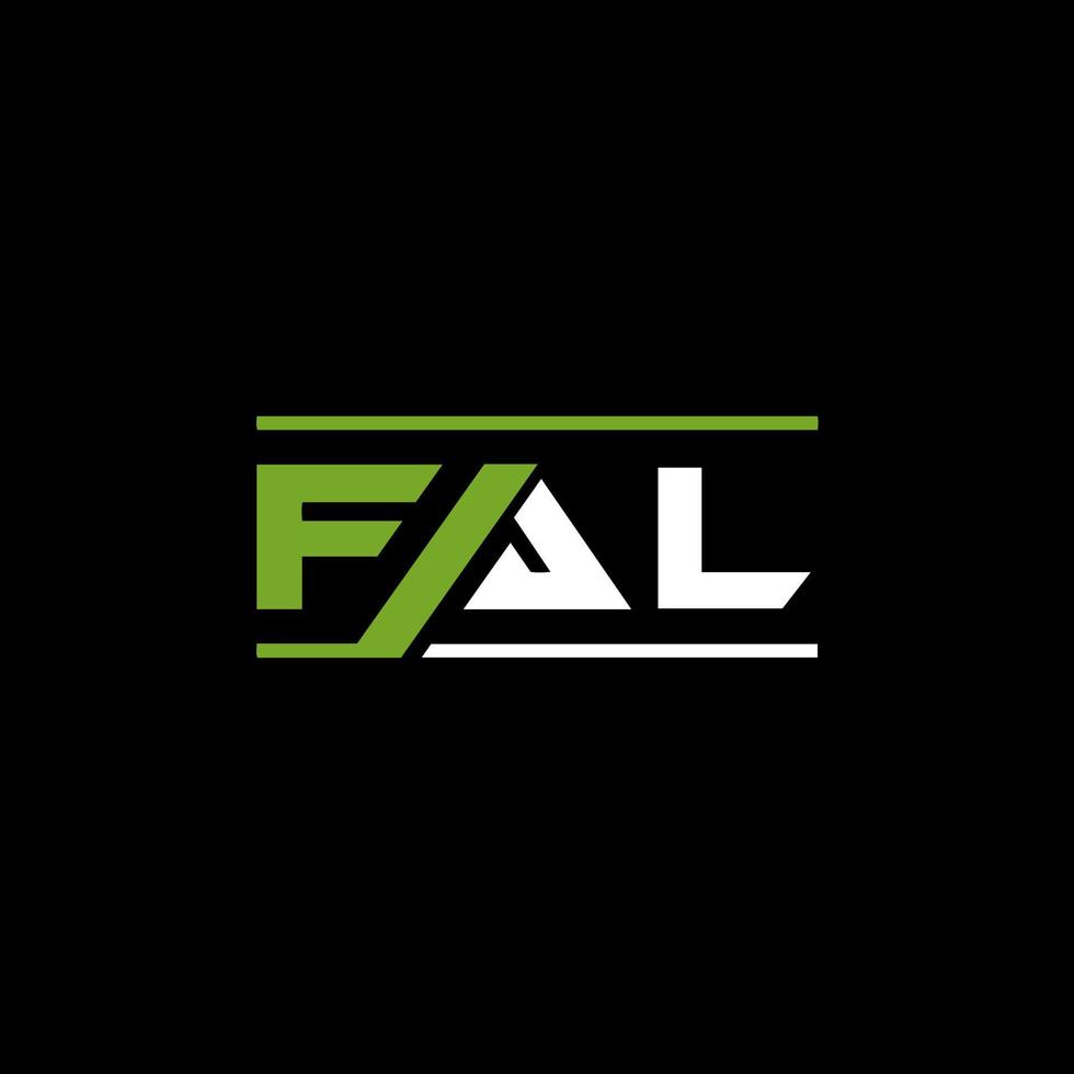 concepto de logotipo de letra inicial creativa fal. Diseño de letras fal. diseño de logotipo de letras fal sobre fondo negro. concepto de logotipo de letra inicial creativa fal. diseño de letras falsas. vector