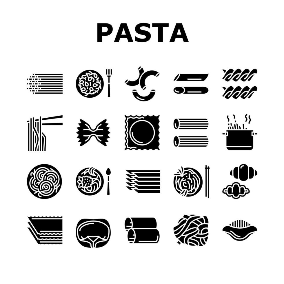 Pasta Delicious Food Meal Cooking Icons Set Vector