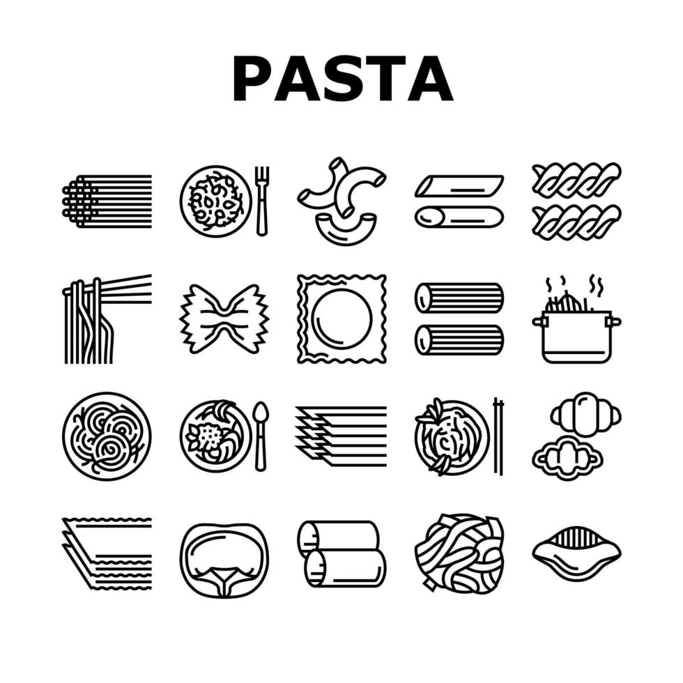 Pasta Delicious Food Meal Cooking Icons Set Vector