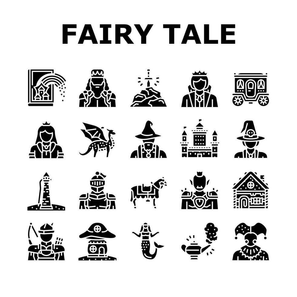 Fairy Tale Magical Story Book Icons Set Vector